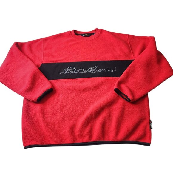 Y2k Eddie Bauer EBTEK Polartec Red Pullover Fleece Crewneck Sweatshirt Size XL - Picture 3 of 9